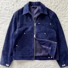 希少 美品 ZARA 本革 スプリットスエードレザージャケット ネイビーブルー