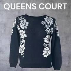 【極美品】クイーンズコートQUEENS COURT上品花柄ジャガードニット清楚