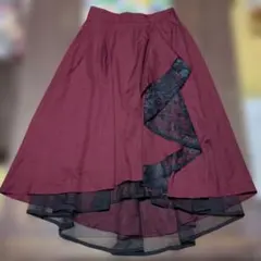 axes femme フレアスカート （ウエストリボン付き）　ワインカラー