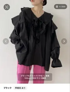 wee9s big collar frill blouse ブラウス ブラック