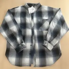 ネルシャツ グレーと青のチェック柄 メンズL