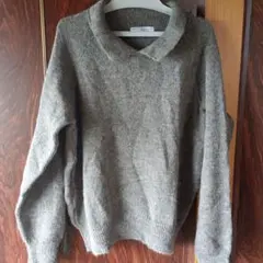 TRICOTS JEAN MARC 襟付きグレーセーター　モヘヤ混