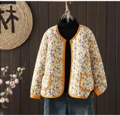 ノーカラージャケット 冬物新品 アウター トップス 花柄 プリント ボタン