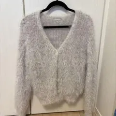 グレー ファー風 Vネック カーディガン