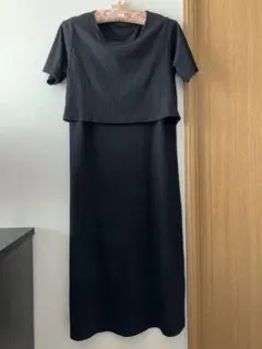 マタニティ 授乳 リブ編みブラック半袖ワンピースM〜L西松屋 エルフィンドール