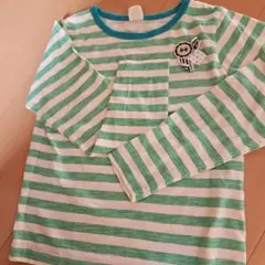 美品　ロゼッタ　長袖カットソー 130cm 緑と白のストライプ　女の子春服