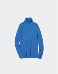 美品☆UNIQLOメリノリブタートルネックセーターブルーXL 64blue