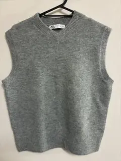 ZARA グレー Vネック ニットベスト L