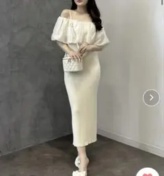 バルーンオフショルダーニットワンピース　ホワイト　EIMY ISTOIRE