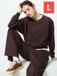 新品 ユニクロ / スウェットクロップドシャツ（DARK BROWN・Lサイズ）