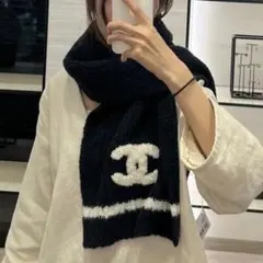 CHANEL カメリア　マフラー CHANEL - CHANEL シャネル ロゴ カメリア マフラー ベージュ×ブラック