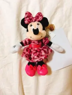 ミニー　ぬいぐるみチャーム　ピンク　ヒョウ柄　ディズニーリゾート