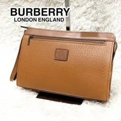 美品 BURBERRY クラッチバッグ オールレザー シボ革 ブラウン キャメル