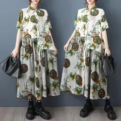 大きいサイズ ロング　ワンピース　シャツ　レディース 春夏　 新品 半袖