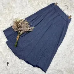 ロングスカートꕤスカート ロング丈 ブルー ウエストゴム 履き心地抜群 秋冬 F