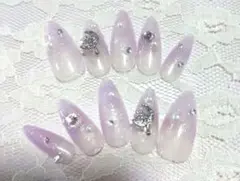 現品　ゆめかわy2kピンク×パープル× グリッター×ムーンネイルハンドメイド