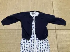 プチバトー　花柄ロンパース 12m 74cm 紺カーディガンセット