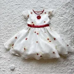 美品アートレター赤バラ刺繍白ドレス110cmバックファスナーリボン発表会結婚式のサムネイル