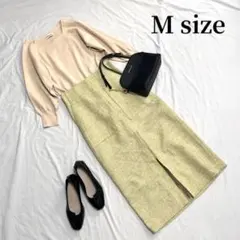 【フェミニンコーデ売り】七分袖ニット＋タイトロングスカート　Ｍ相当　美品