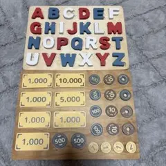 スリーコインズ　木製アルファベットパズル　木のお金