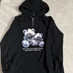 クマプリント ブラックパーカー L