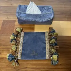 【美品】LANCETTI 高級感ティッシュケースカバー＆タッセルマット セット