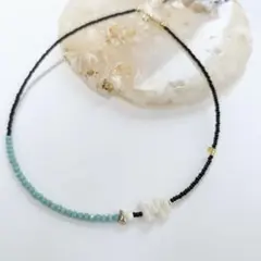 ブラック✖️ターコイズカラー　ビーズネックレス