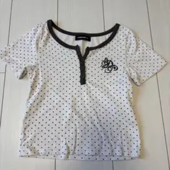 ドット柄 ヘンリーネック Tシャツ