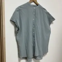 無印良品　洗いざらし強撚フレンチスリーブブラウス　M〜L ライトグリーン