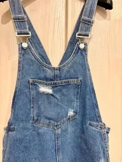 可愛い女性用ダメージ加工 デニム サロペット スカートのサムネイル