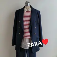 【ZARA】♥金ボタン紺ダブルブレストテーラードジャケット