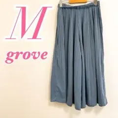 grove グローブ プリーツワイドパンツ ブルー M ウエストゴム