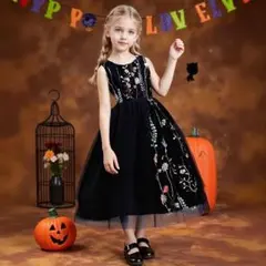 新品130cm子供ドレス発表会刺繍子供ドレスロングフォーマル七五三ドレスブラック