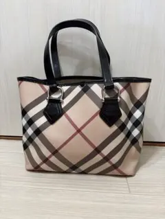 Burberry ベージュチェック柄トートバッグ PVC エナメル
