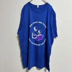 キャンバス Tシャツ クルーネック 半袖 プリント XL 青 綿 カジュアル