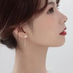 クローバーチェーンピアス シルバー 四つ葉 幸運 華奢 アメリカン スルーピアス