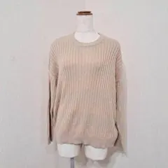 オゾック【38】長袖　リブニット　セーター　ベージュ　ラウンドネック　無地