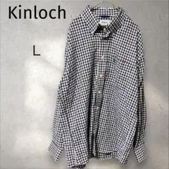 キンロック＊ チェックシャツ 【L】長袖 白青系 コットン混 カジュアル