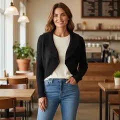 Y2 リブ編み黒カーディガン F フリル襟 モード感　春から秋に　レディース