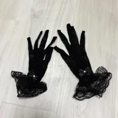 レース 手袋 黒 ウェディンググローブ ブラック イベント コスプレ 刺繍風