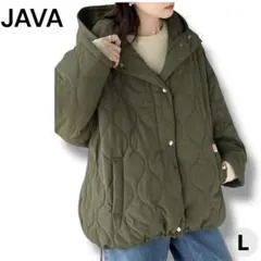【JAVA】キルティング中綿フード付きブルゾン ジャケット Lサイズ カーキ