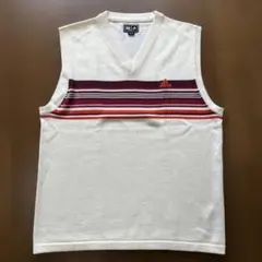 adidas アディダス ニットベスト Vネック ライン入り ホワイト