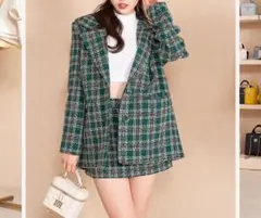 ダーリッチ　チェックツイードオーバージャケット グリーン 緑