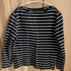 UNIQLO M 黒と白のストライプ 長袖Tシャツ