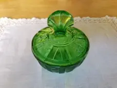 英国製アンティーク ☆グリーンガラス 蓋付ポット☆ キャンディ・インテリア小物入