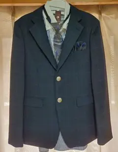 子供用(男の子) ネイビー チェック柄ジャケットとパンツのセット 160cm