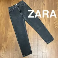 送料無料　ZARAザラハイウエストブラックストレートデニムパンツ
