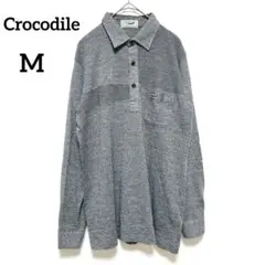 クロコダイル　長袖ポロシャツ　切替デザイン　グレー　日本製　ヴィンテージ　059