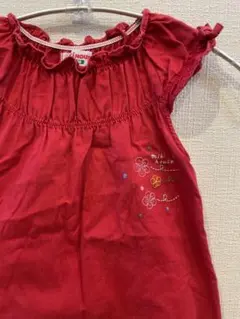 miki house 赤いフラワー刺繍ノースリーブワンピース　100サイズ