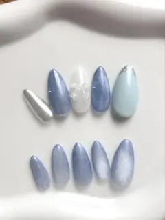 サイズオーダー　ハンドメイドネイルチップ　マグネットジェル　ラメフレンチ